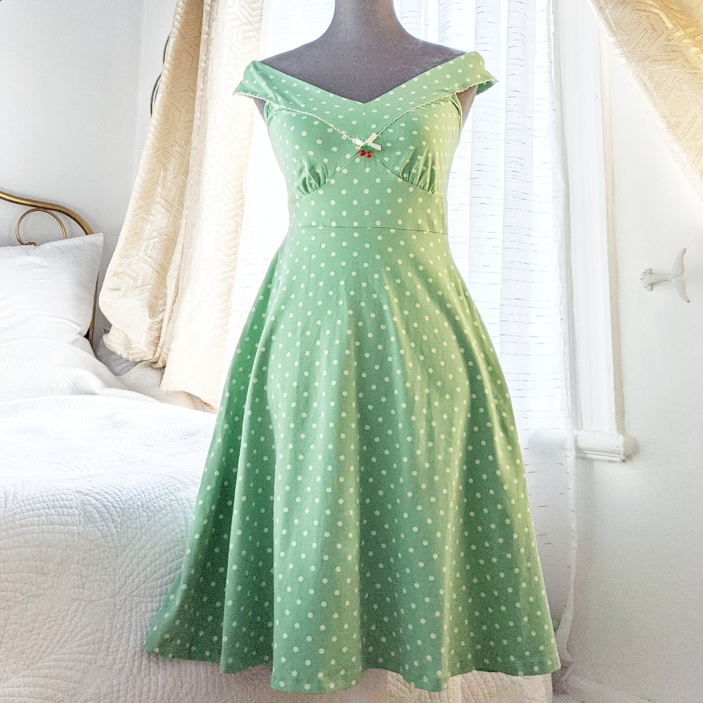 Green Polka Dot Vintage-Inspired Fit & Flare Dress